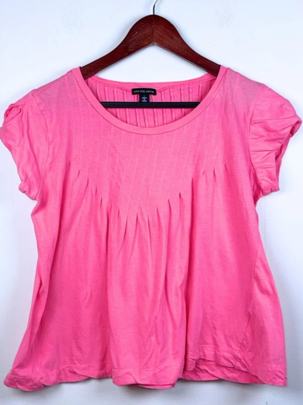 Flowy Hot Pink Pintuck Pleat Top Large Cotton Petal Sleeve Barbiecore Office